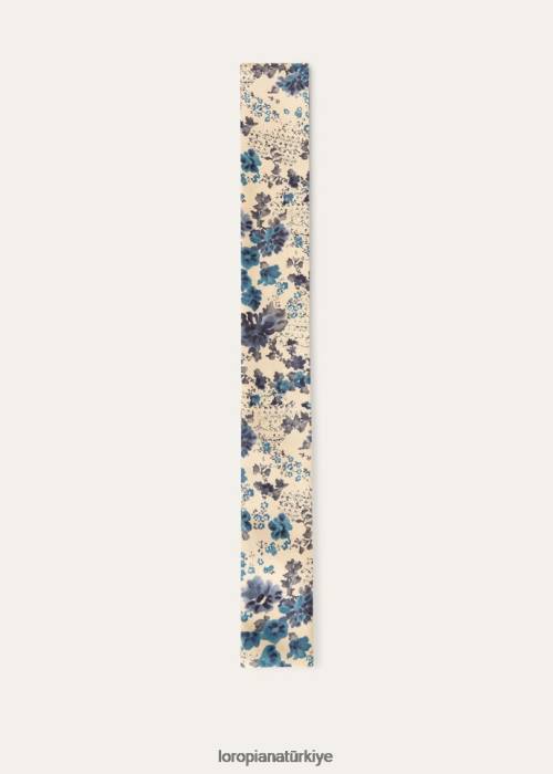 Loro Piana Aksesuarlar FZ0H581 mavi gözlü çiçekler/fildişi (t1is) kadınlar mavi gözlü kravat bandı
